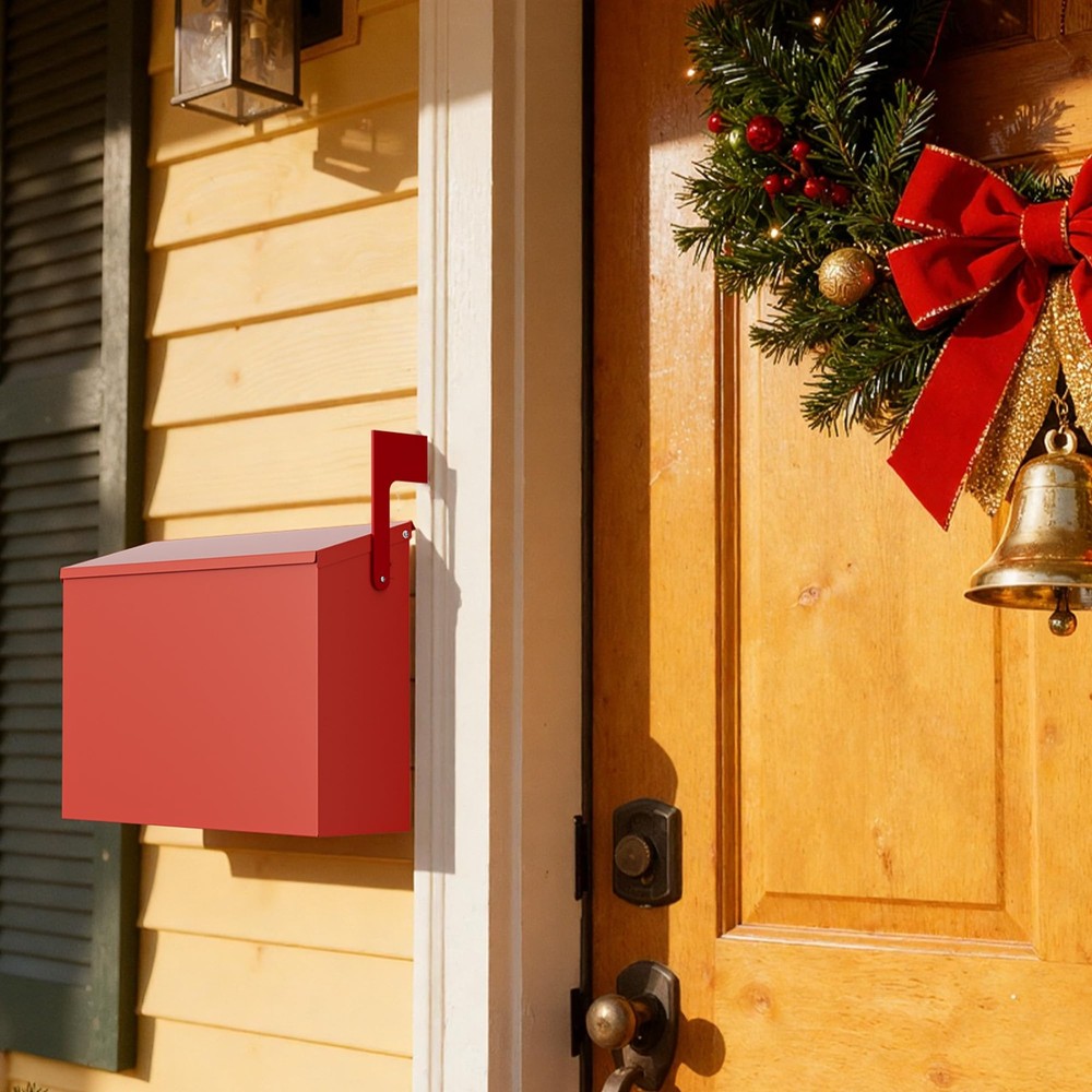 Red Wall Mount Mailbox Large Capacity Rust Proof Post Box 10.5x4.3x14.2
