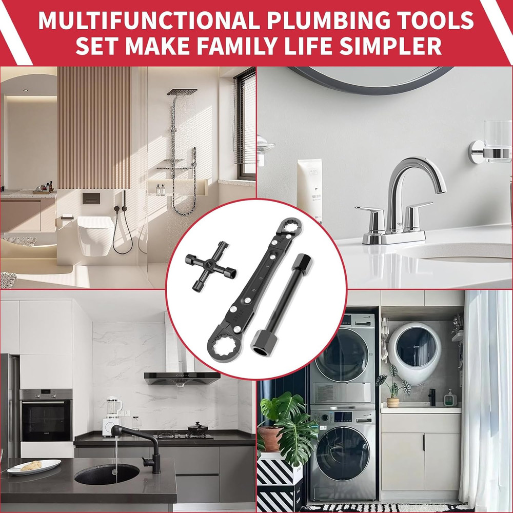 Plumbing Tools Angle Stop Wrench Kit - 3-Piece Plumber Tool Set with Compression
