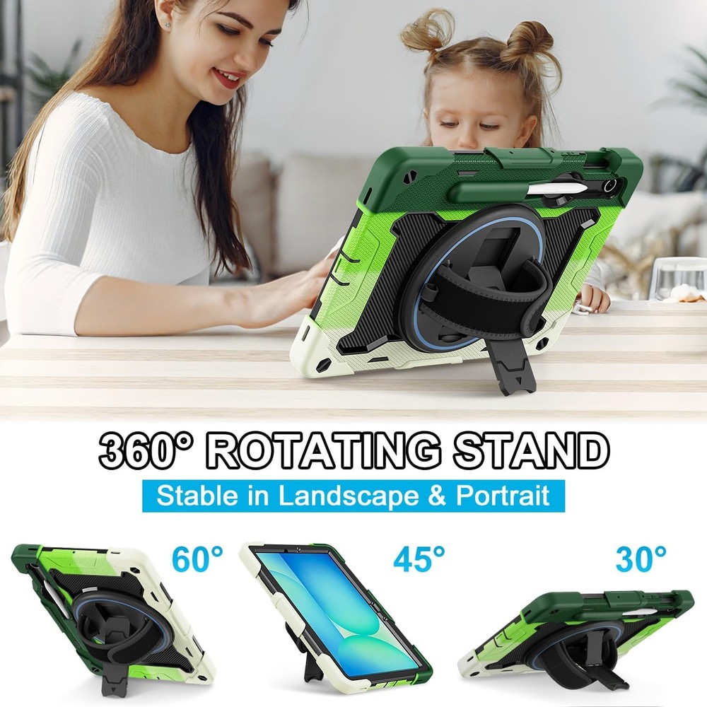Case for Galaxy Tab S10 Lite 10.9" with 360° Rotating Strap & Kickstand, Shockpr