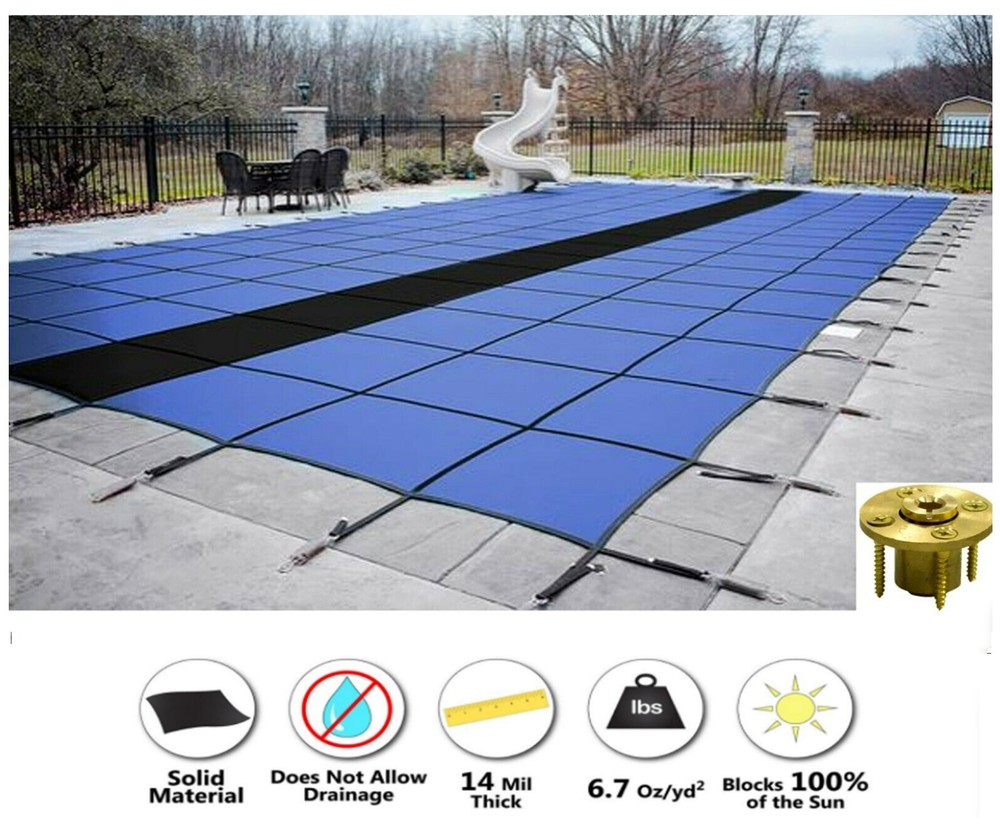 GLI HyPerLite Rectangle Solid Pool Safety Cover w/ Sure-Flo Drain & Wood Anchors