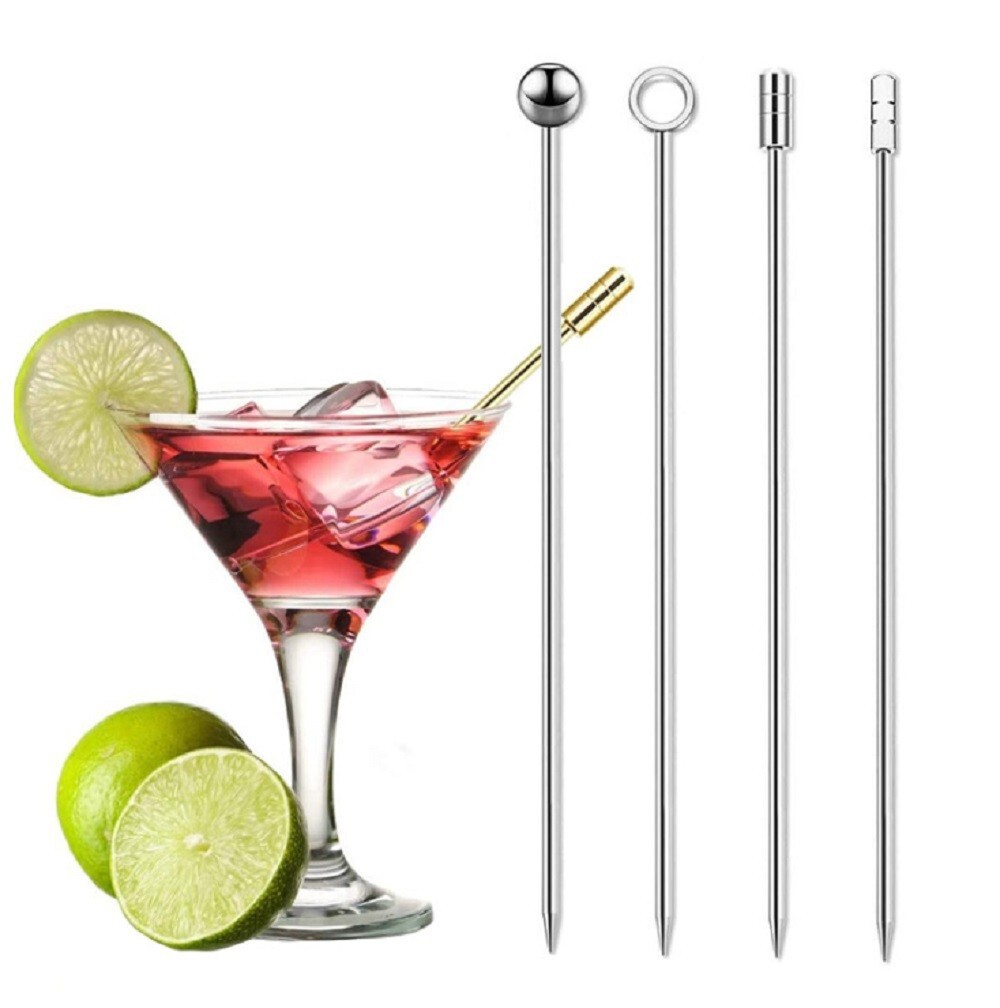 8 Pcs Stainless Steel Cocktail Pick - Premium Martini Olive Toothpicks for Drink