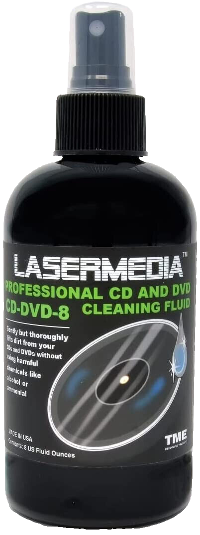 CD DVD Cleaning Fluid Solution 8 Ounce Spray Bottle Made in USA Lasermedia
