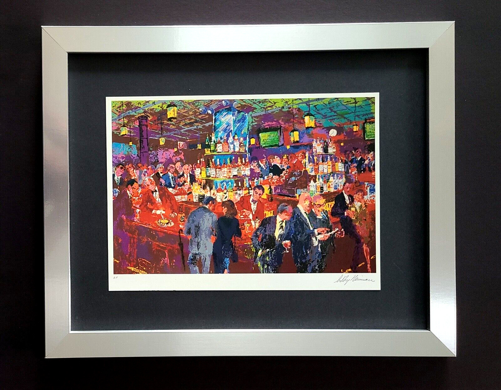 LEROY NEIMAN,   1980's VINTAGE SIGNED PRINT FRAMED  " WALL STREET BAR "