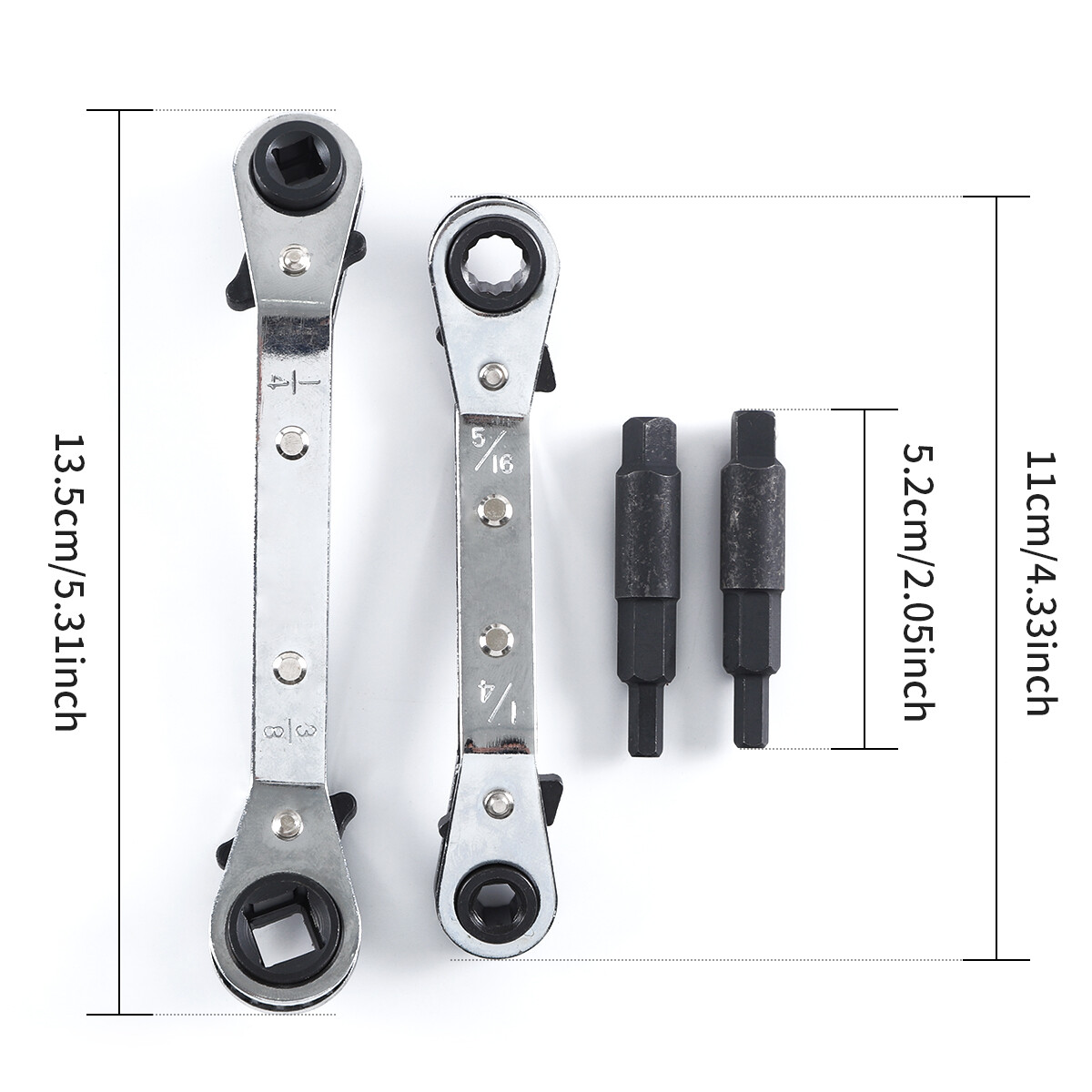 3/8” to 1/4”, 5/16'' x 1/4'' Refrigeration Hvac Service Wrench Set+Hex Bit 4PCS