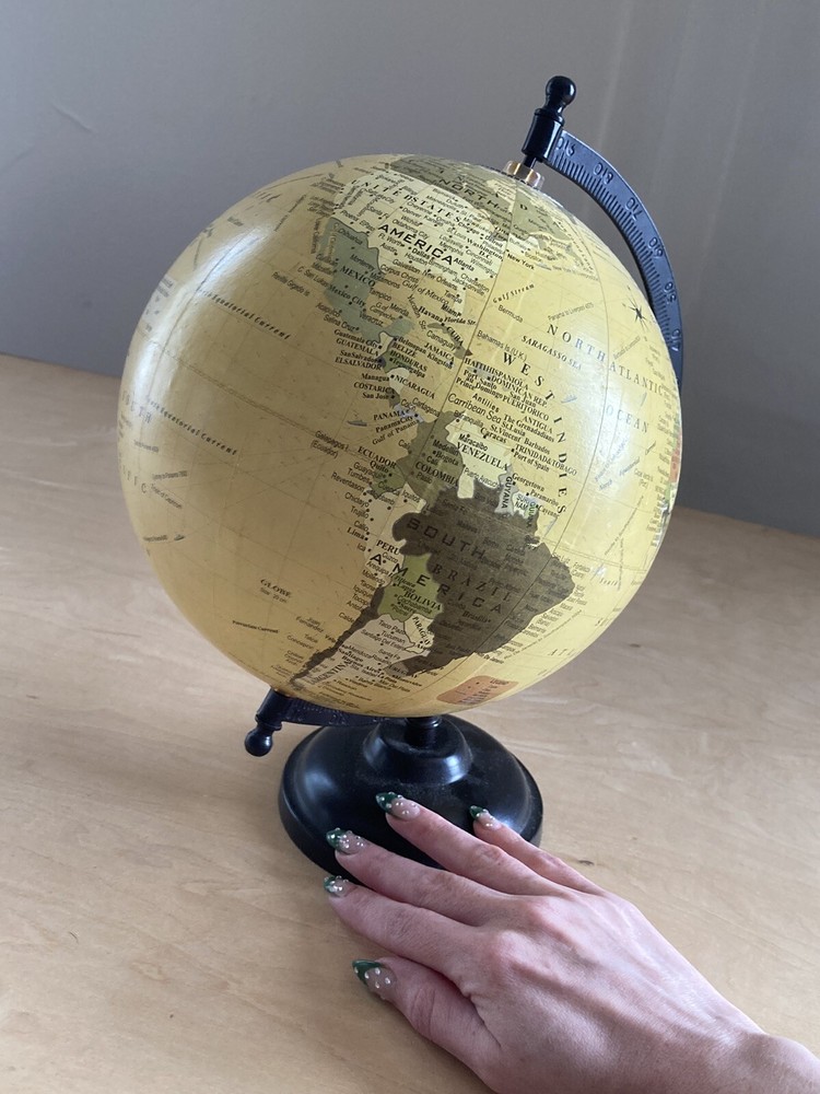 decorative 8” World globe Metal Base Septic Toned