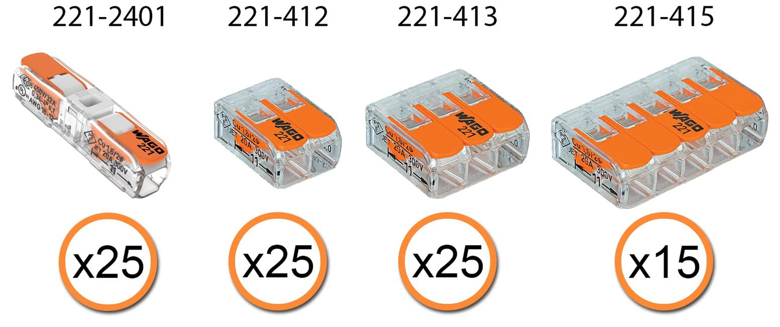 WAGO 221 Lever Nuts 90pc Compact Splicing Wire Connector Assortment with Case