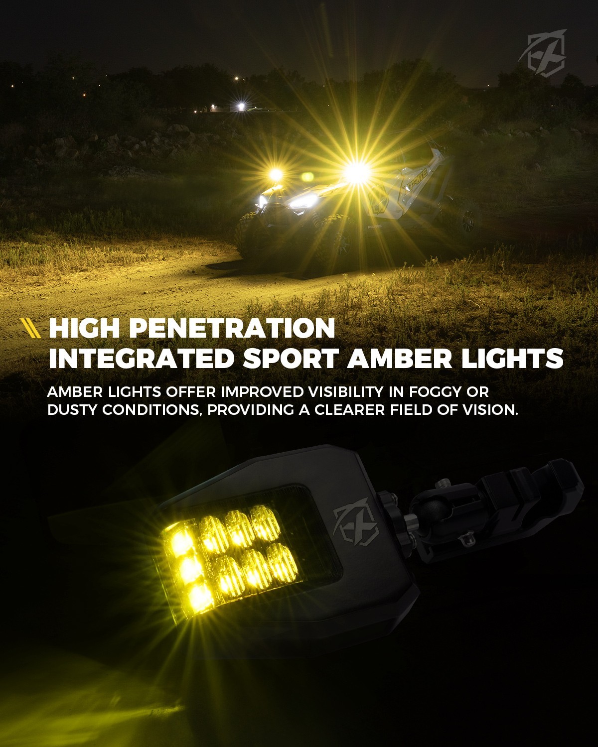 UTV Rear View Side Mirrors w/ Yellow Spot Light for 1.75"-2" Roll Bar Adjustable