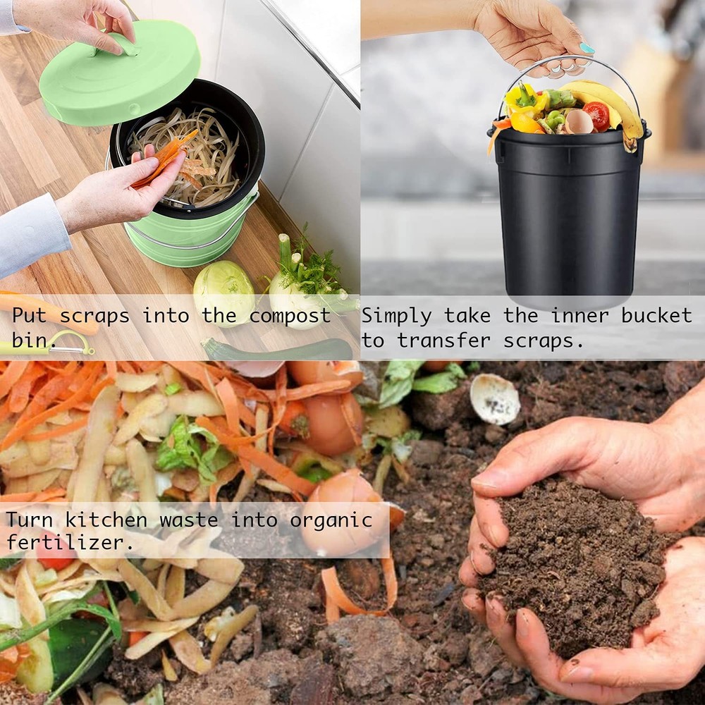 Compost Bin, Countertop Compost Bin with Lid, Kitchen Compost Container, Odor...