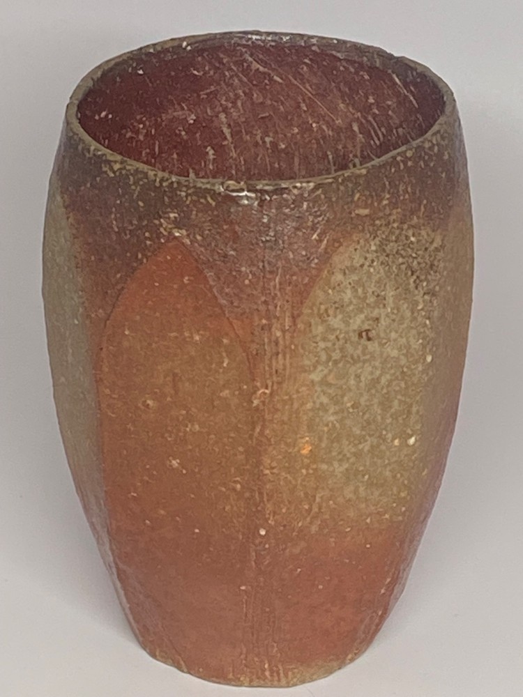 Small Brown Vase w/ Octagonal Sides, 5" Tall