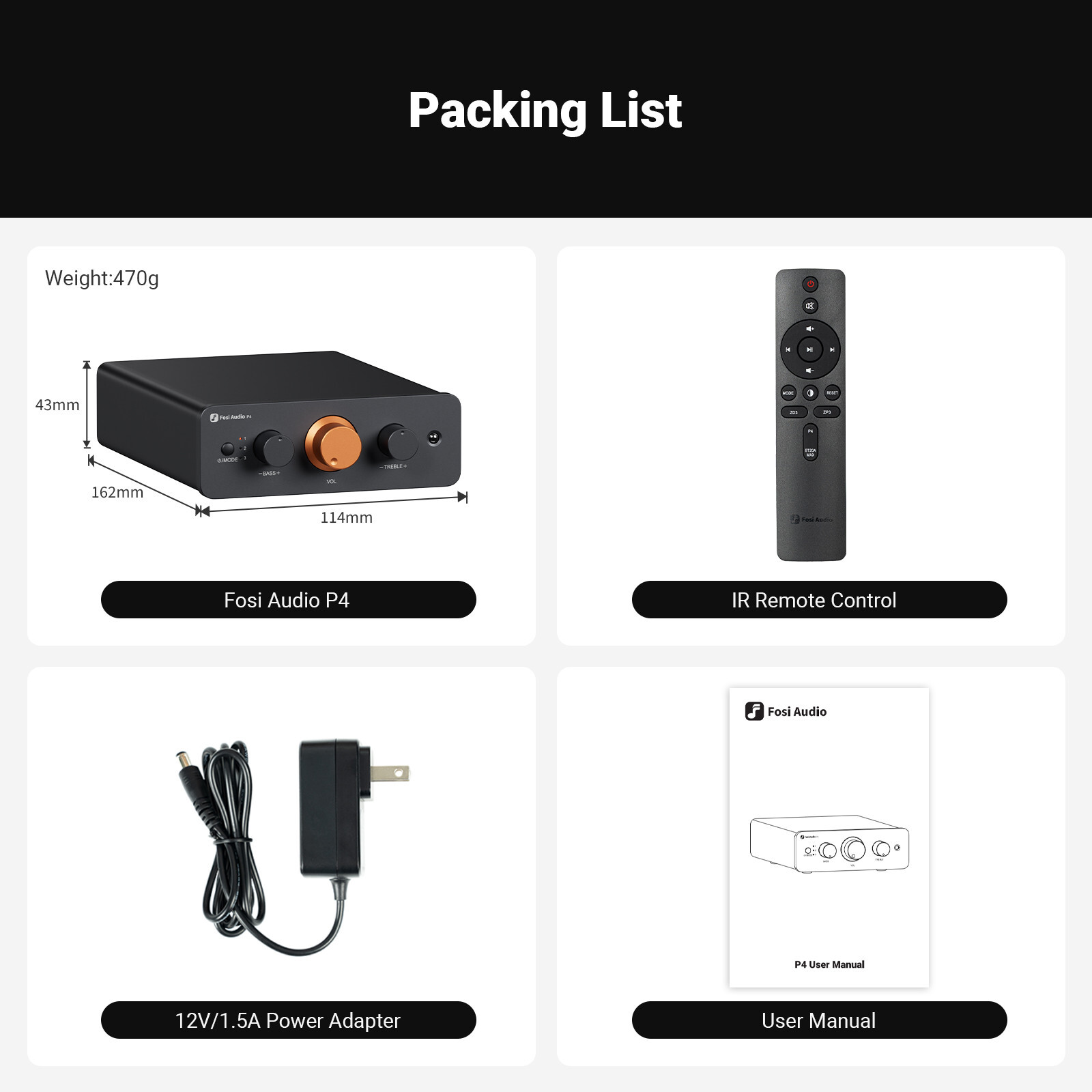 Fosi Audio P4 Mini Preamplifier 3 Inputs Gain Bass&Treble Control (Refurbished)