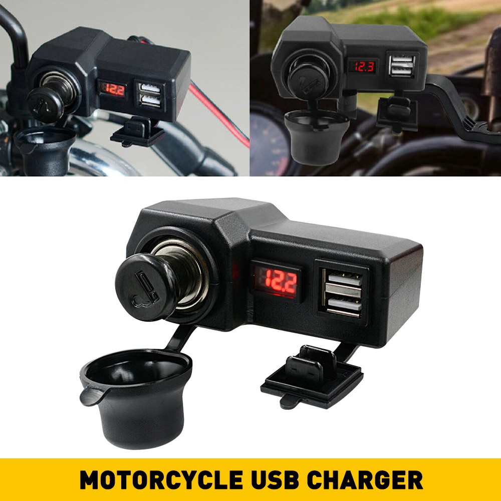 Motorcycle Handlebar Dual USB Phone Charger Cigarette Lighter Socket Waterproof