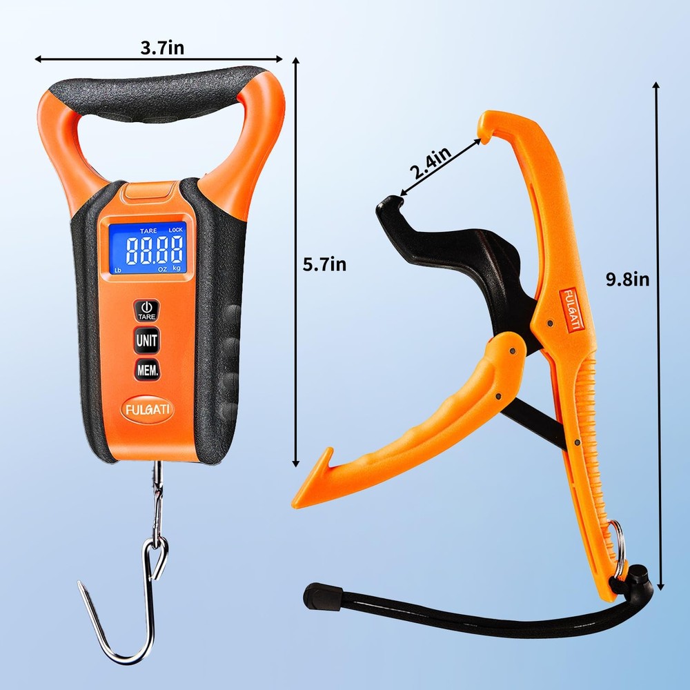 Waterproof Digital Fish Scale, Floating, Lip Gripper, LCD Display, Memory, Case