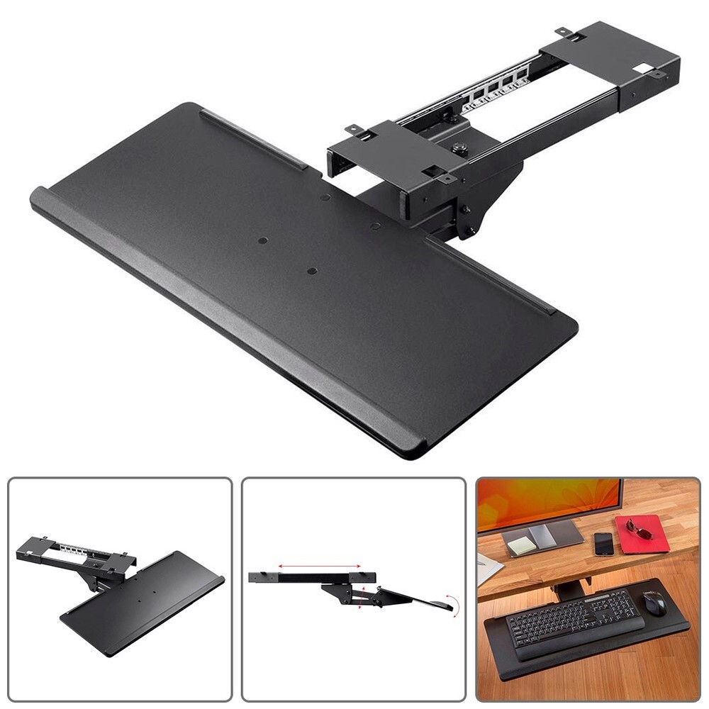 Adjustable Keyboard Tray Ergonomic Design Under Desk Mount w/ Full Size Platform