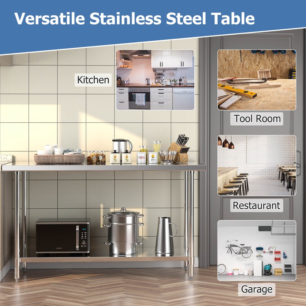 24 x 60" Stainless Steel Work Table Kitchen Prep & Work Table Silver