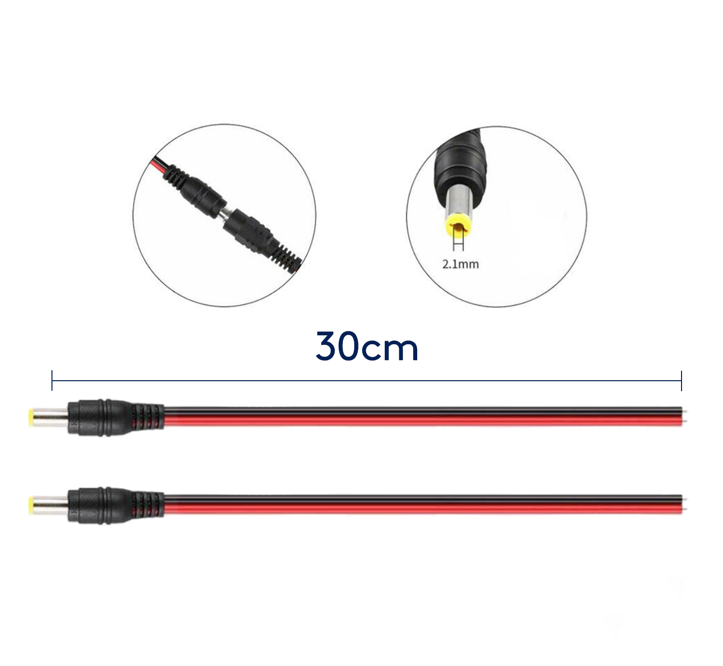 DC Power Pigtail Cable Plug 18AWG 2.1mm x 5.5mm 12V 5A Male Connector Pack Lot