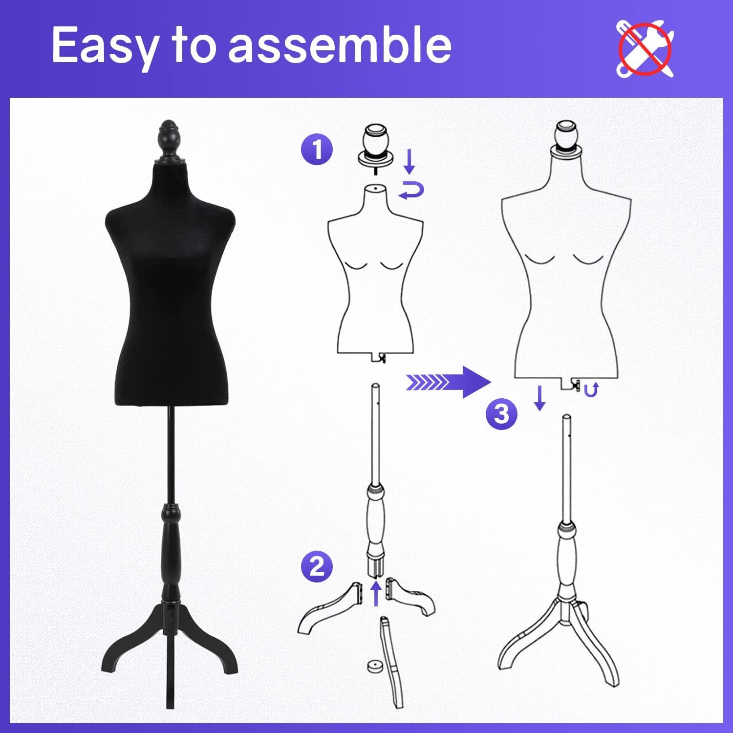 Female Mannequin, 50-63 Inch Height Adjustable Dress Form,Torso Manikin w/ Stand
