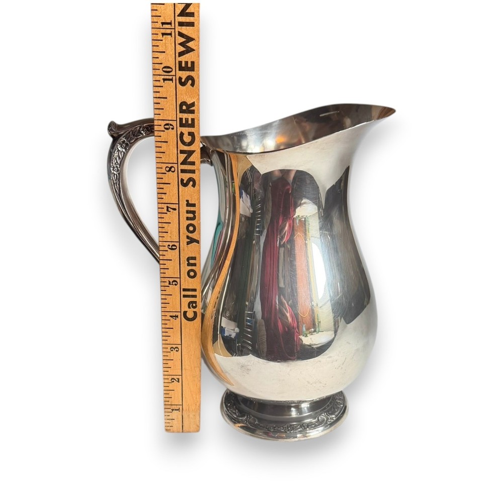 Antique Rogers Bro Silverplate Water Pitcher No 2317, Footed Floral Handle Jug