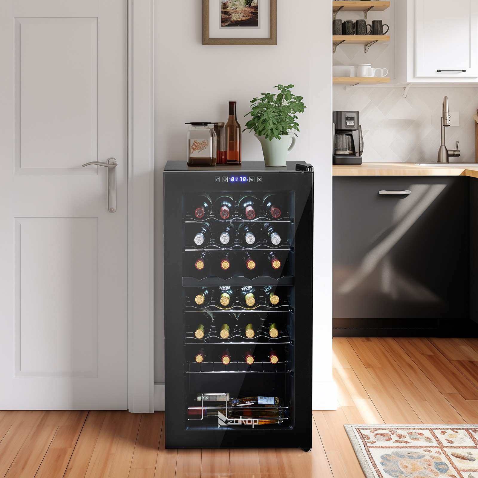 28 Bottle Wine Fridge Freestanding Compressor Wine Cooler Refrigerator, Beverage