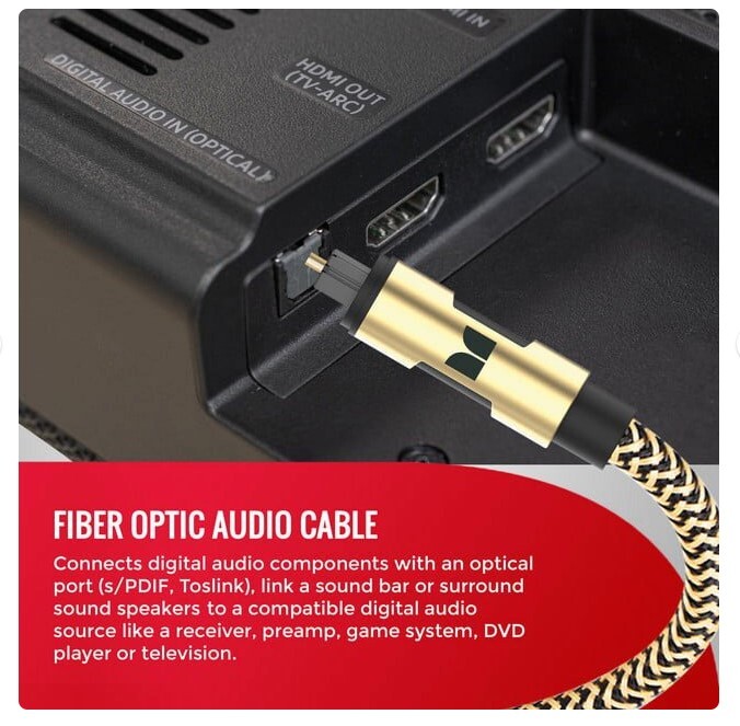 Monster Essentials Digital Optical Audio Cable Gold Plated Tip / ABS Shell 9.8FT