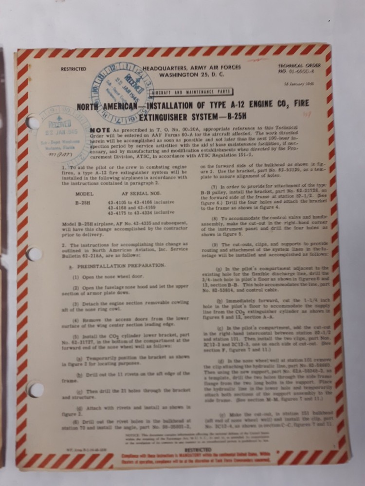 North American Model B-25H Technical Orders Original