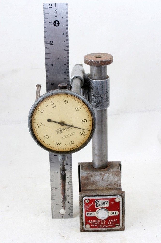 Well-used Eclipse No 901 magnetic base + Standard 311 dial indicator