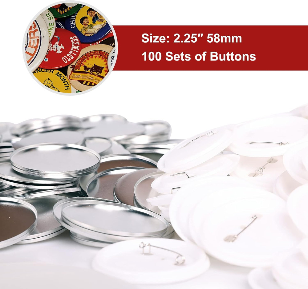 CREWORKS 100 Sets 2.25 Inch/58Mm Blank Button Badge for Button Making Machine, B