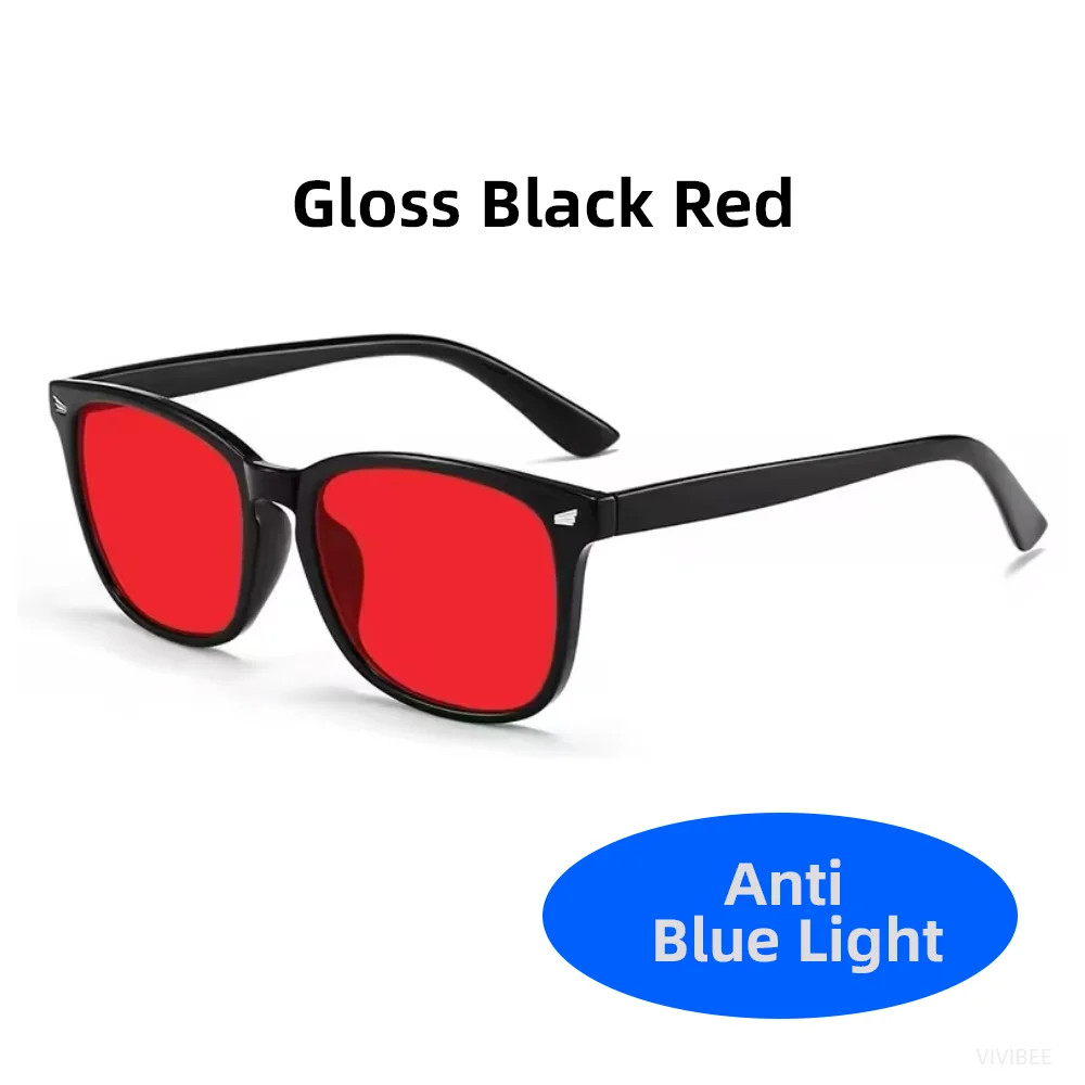 Classic Red Lens Blue Light Blocking Glasses Square Men Better Sleep.