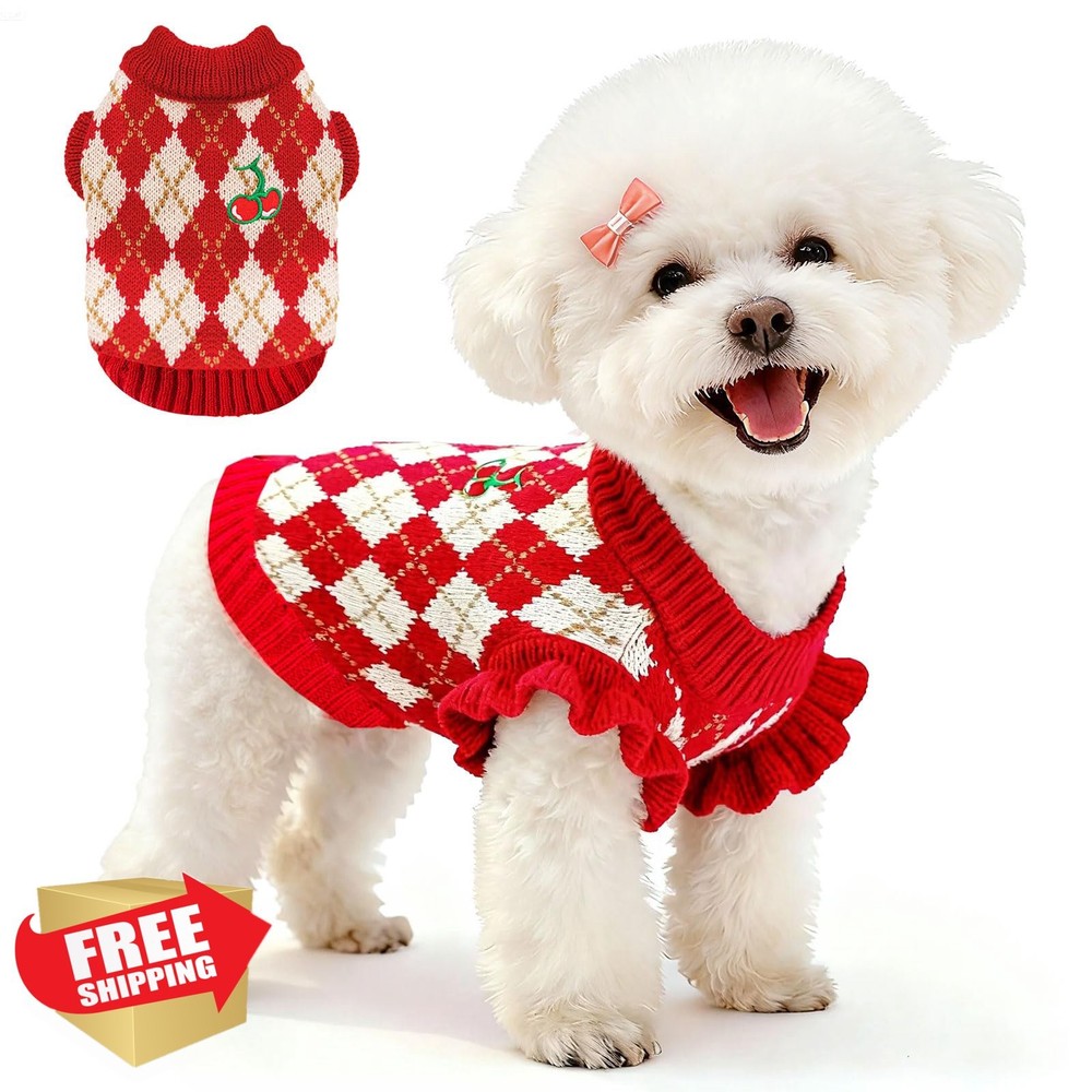 BAEJMJK Cherry Small Dog Sweater Red X-Small Knitted Pullover