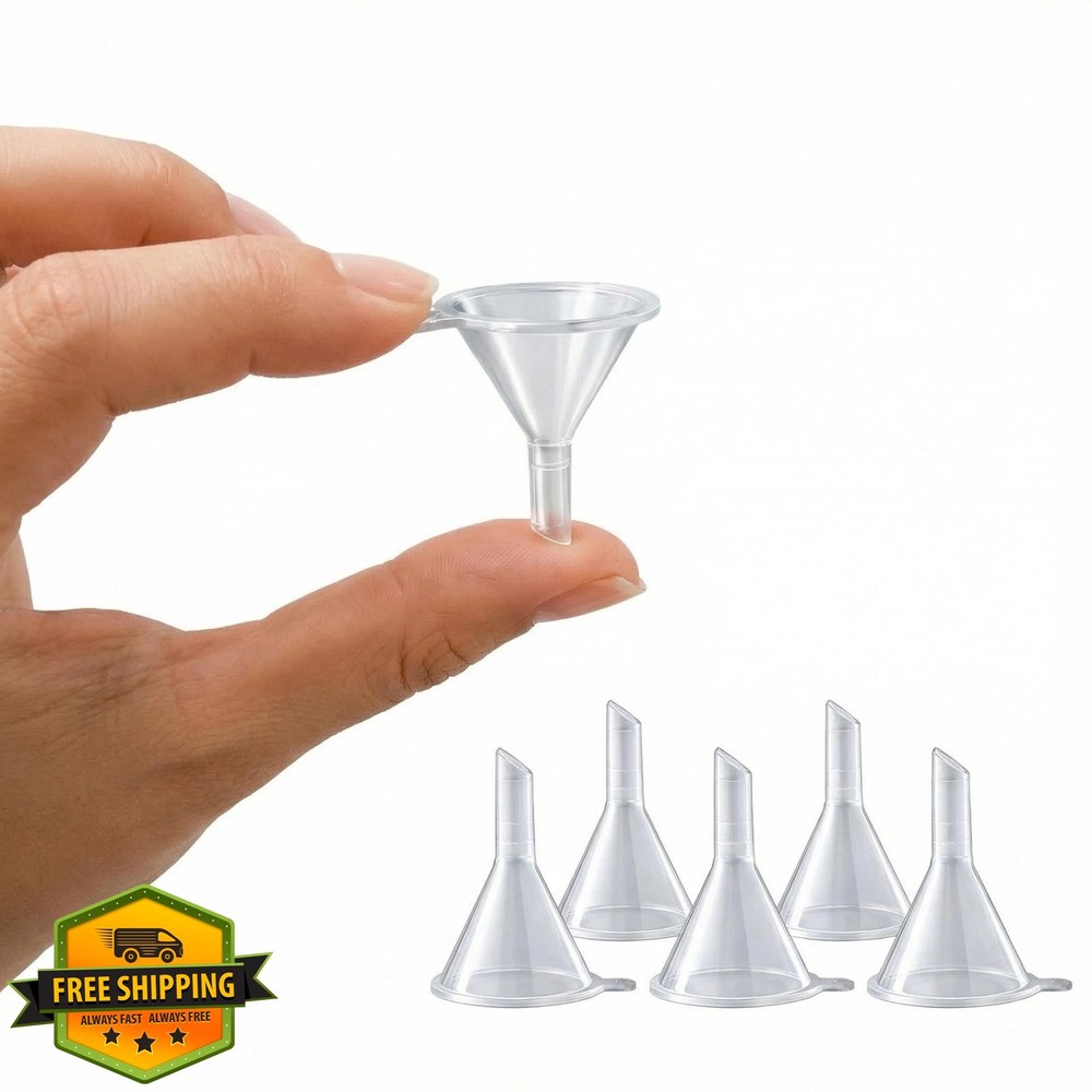Mini Funnels Set of 5, Small Clear Plastic for Tiny Bottles