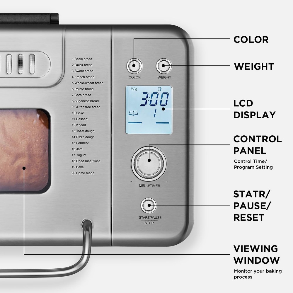 Brand New Silver Bread Maker, 20-IN-1, Large Capacity