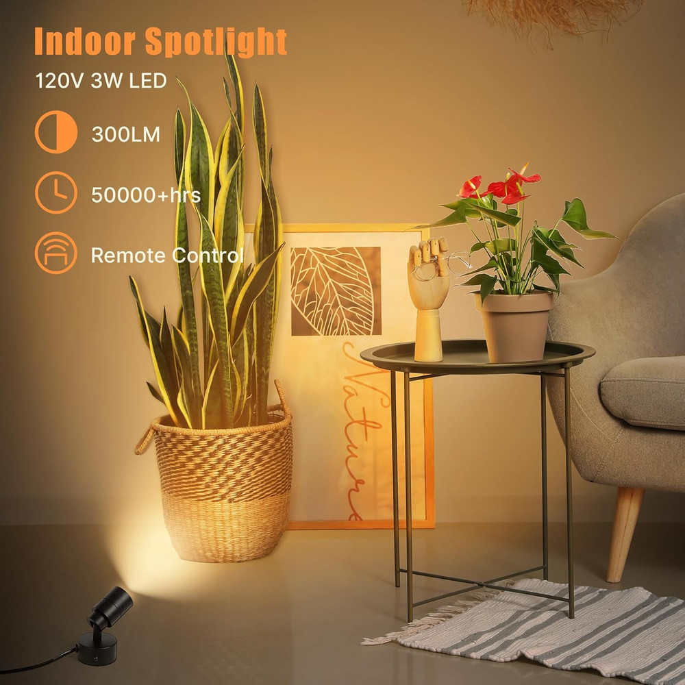 LED Spotlights Indoor, 5W Plants Uplighting with Remote Control Dimmable & Timer