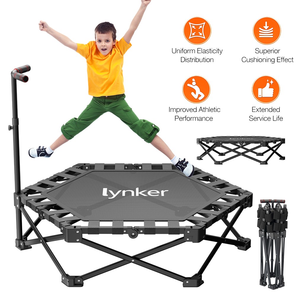 40" Foldable Fitness Trampoline Adult Exercise 330lbs Capacity Adjustable Handle