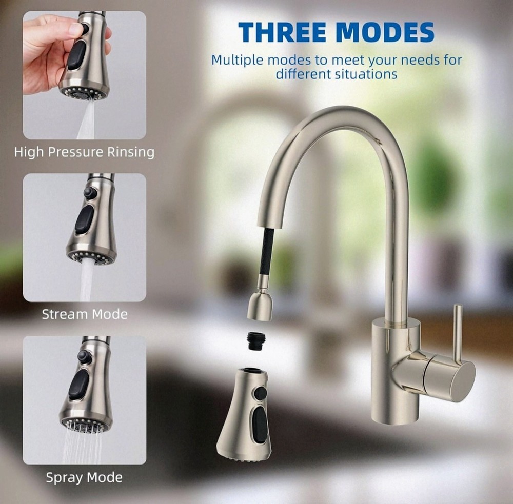 Universal Pull Down Kitchen Faucet Head Replacement, 1.8 Gallon, Brushed Nickel