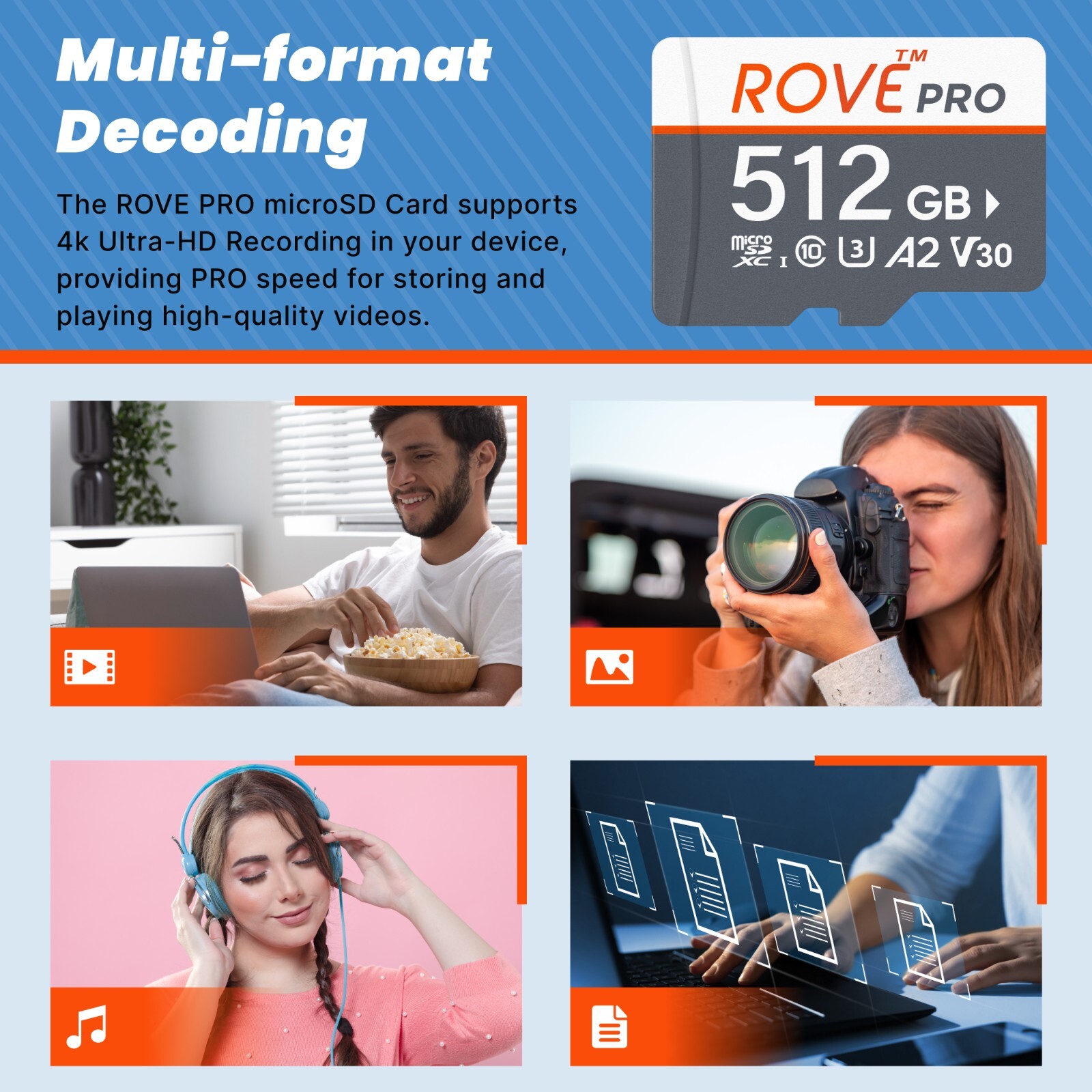 ROVE PRO microSD Card for Dash Cam Memory Card 128, 256, 512 GB, with SD Adapter