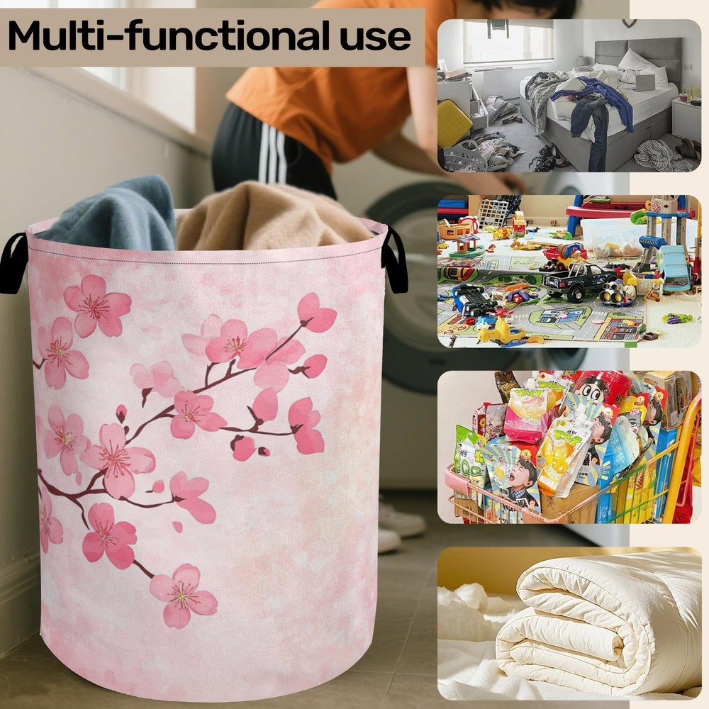 Pink Cherry Blossoms Laundry Basket - Extra Large Foldable Laundry Hamper for...
