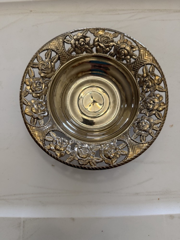 Vintage Silver Plated Footed Bowl, Decorative Rose Pattern