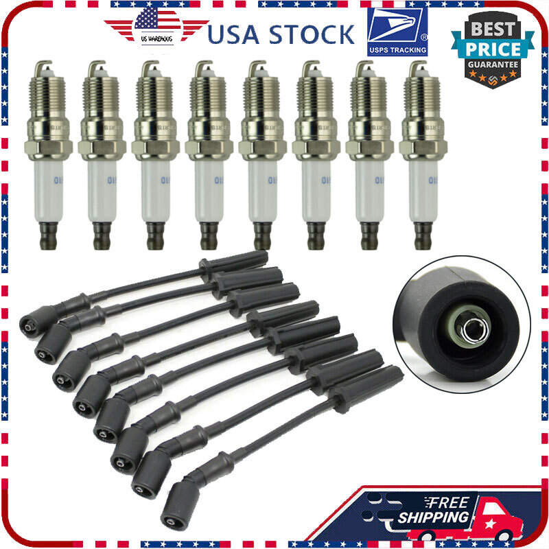 8PCS 9748UU Wires & 41-110 Spark Plugs Set For Chevy GMC 4.8L 5.3L 6.0L V8 NEW