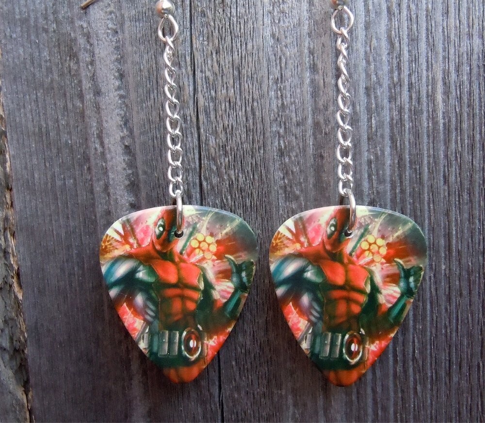 Deadpool Dangling Guitar Pick Earrings