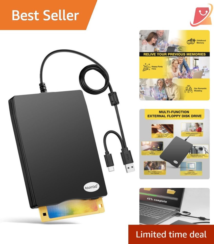 Floppy Disk Reader External 3.5 Inch USB 2.0 / C for Windows Laptops Desktops