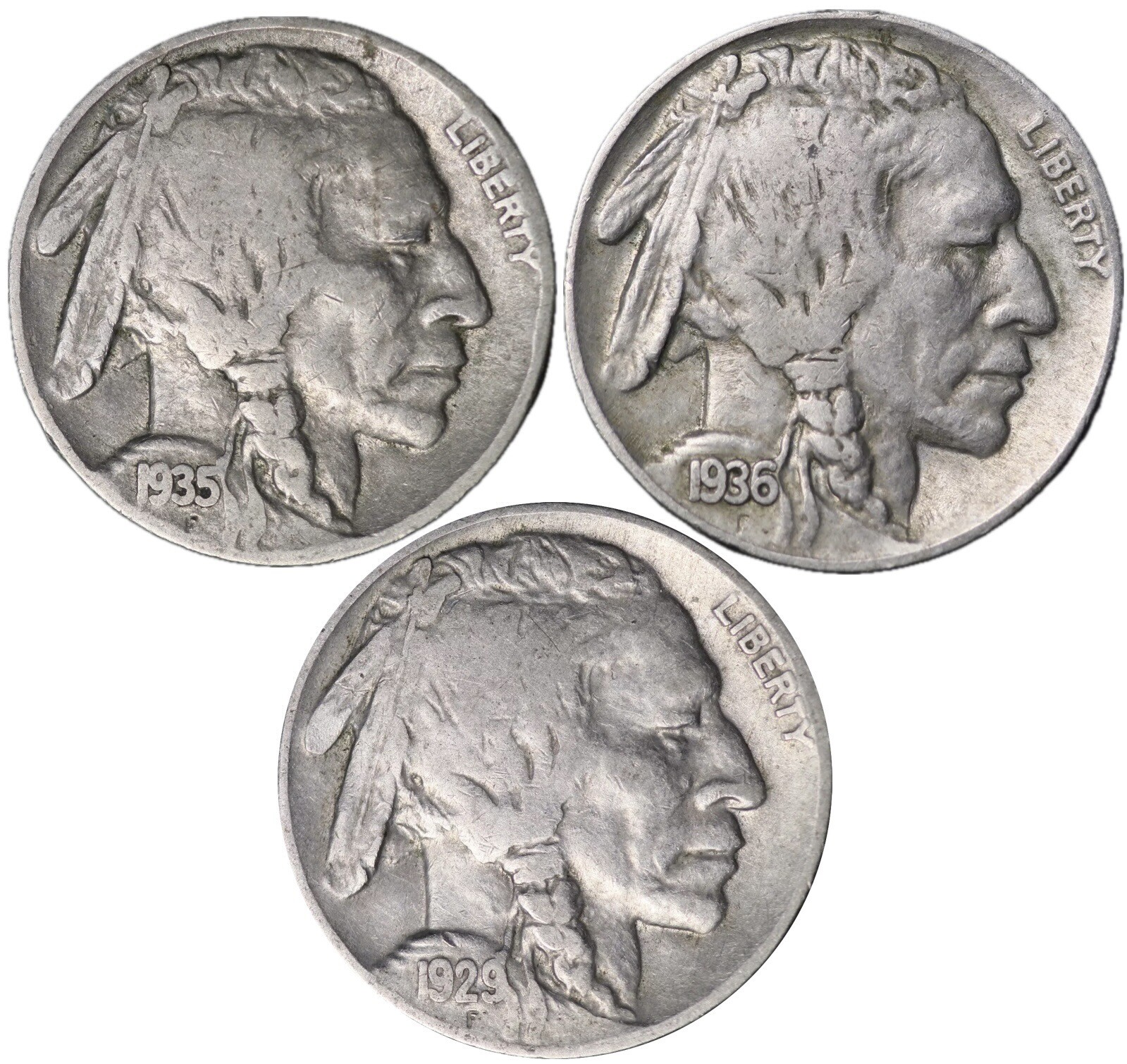 BUFFALO Indian Head Nickel lot (3) Coins with FULL DATES - Native American Lot