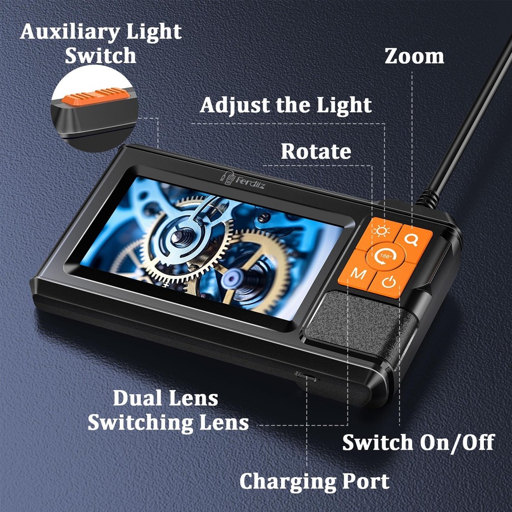 Dual-Lens Borescope with Light, Endoscope Camera Light 4.3" black