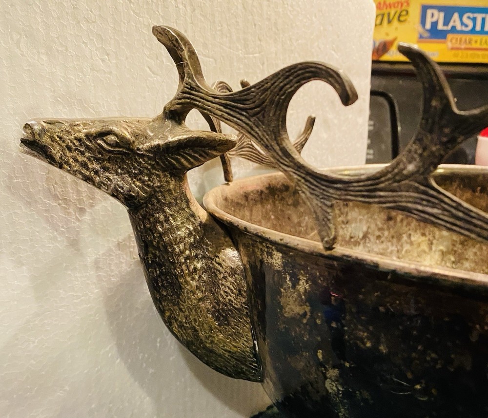 VINTAGE Silver Plate ANDREA by SADEK Centerpiece Elk Deer Bowl