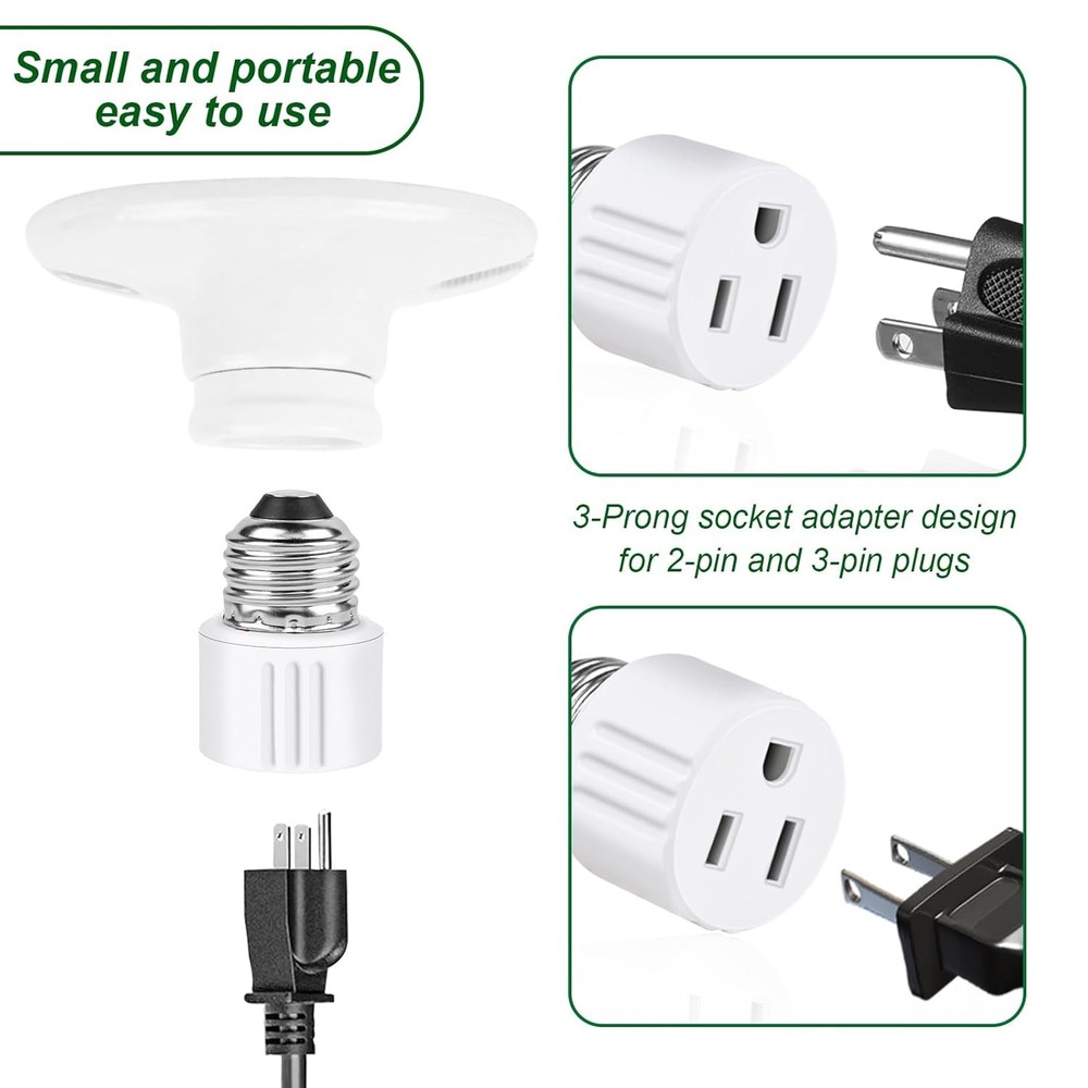 Outlet Light Socket Adapter, E26 Light Bulb to Plug Converter