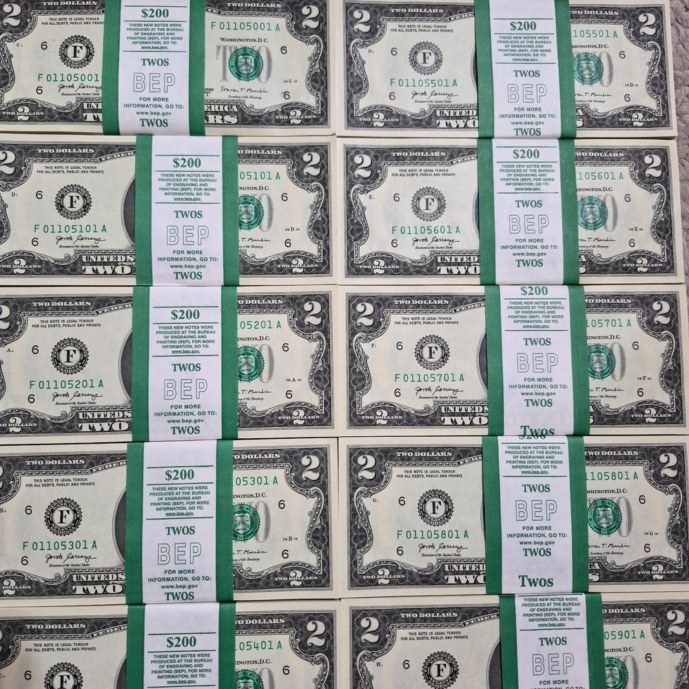 100 - $2 Two Dollar Bills UNC Sequential, Consecutive 2017A $200 TOTAL - ALTANTA