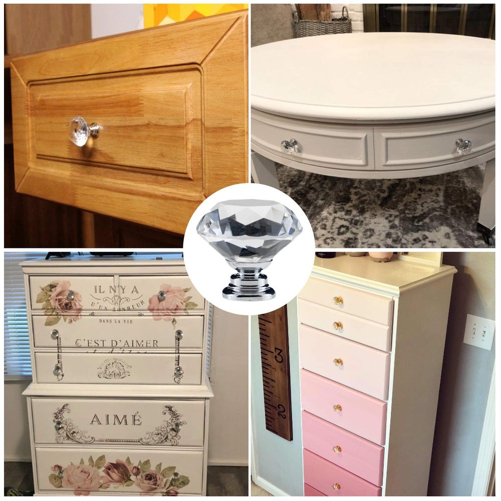 YourGift 12 Pack Drawer Knobs Diamond Shaped Crystal Glass 30mm Cabinet Knobs...