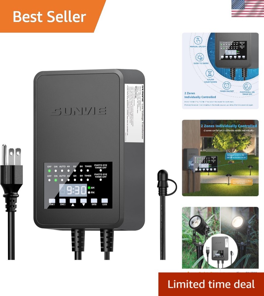 Durable Weatherproof 200W Low Voltage Landscape Transformer w/ Photocell & Timer
