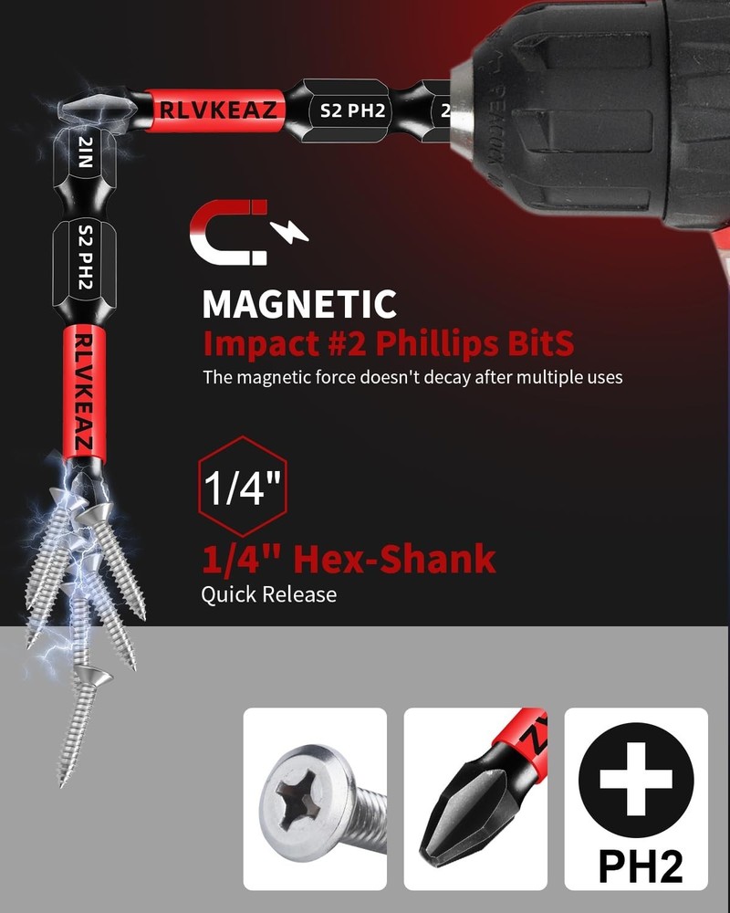 20-PCS Phillips Bits #2 Impact, Magnetic 2'' Phillips Head Drill & Screwdriver B