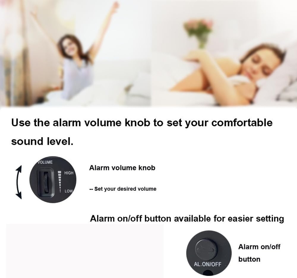 Square LED Single Alarm Clock with Snooze Function for Bedroom, Clear LED Dis...