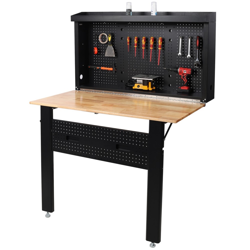 Wall Mounted Workbench, Robust Space-Saving Foldable Workbench with Rubberwood