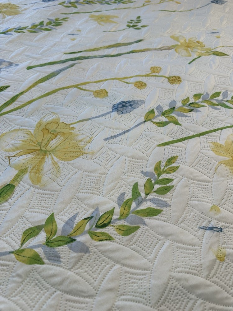 Spring Daffodil Bedspread Full Queen 90x90 Retro Flower Quilted Beartech